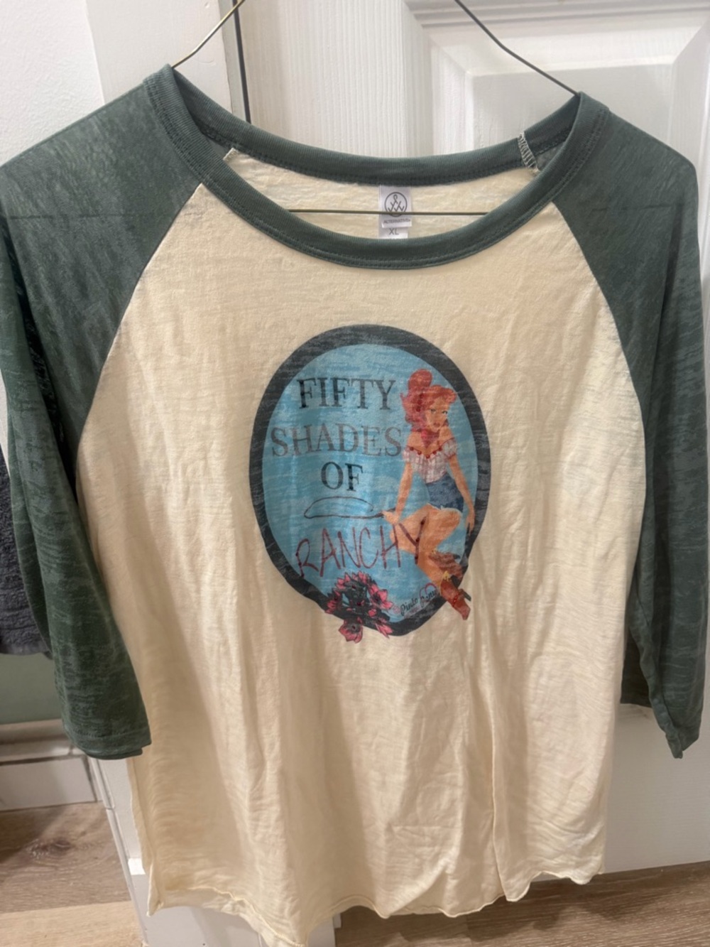 Fifty Shades of Ranchy Graphic Raglan Tee - Cream & Forest Green